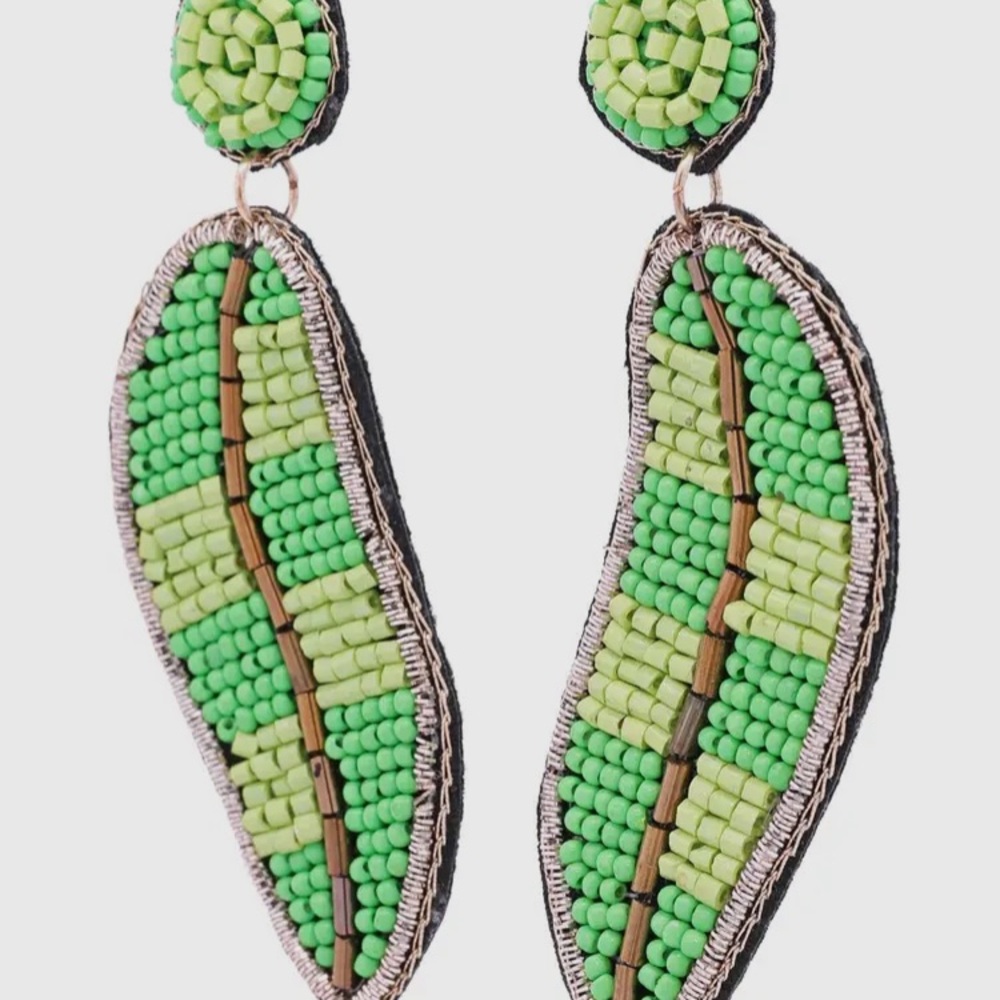 Beaded Leaf Earrings - Picture 2 of 4